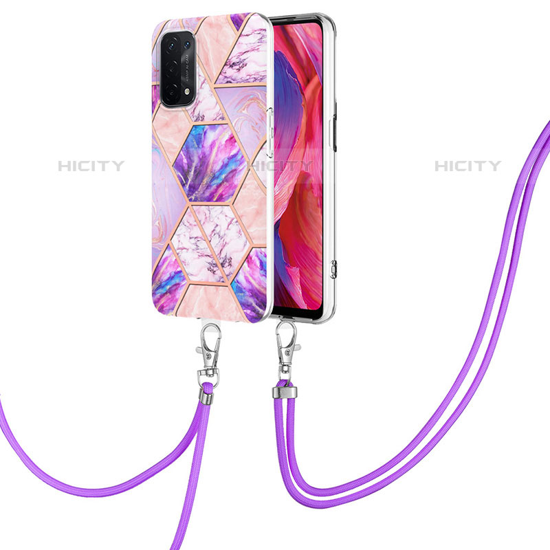 Funda Silicona Gel Goma Patron de Moda Carcasa con Acollador Cordon Lanyard Y01B para OnePlus Nord N200 5G Purpura Claro