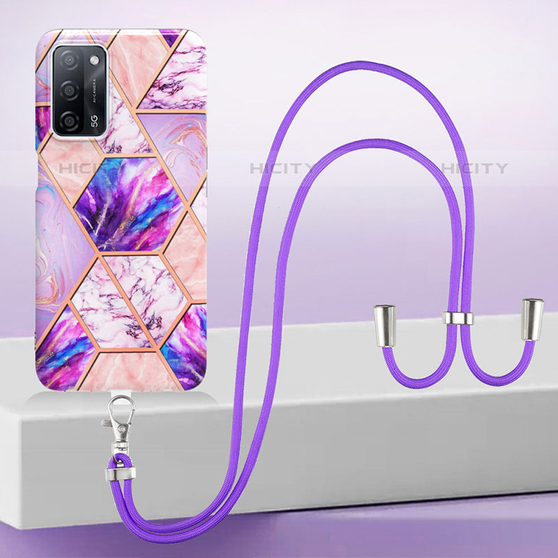 Funda Silicona Gel Goma Patron de Moda Carcasa con Acollador Cordon Lanyard Y01B para Oppo A53s 5G