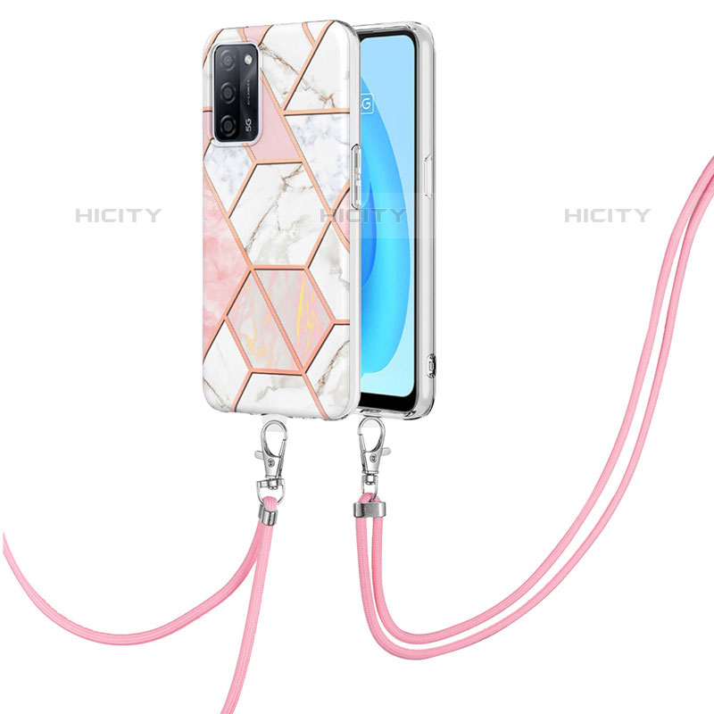 Funda Silicona Gel Goma Patron de Moda Carcasa con Acollador Cordon Lanyard Y01B para Oppo A53s 5G