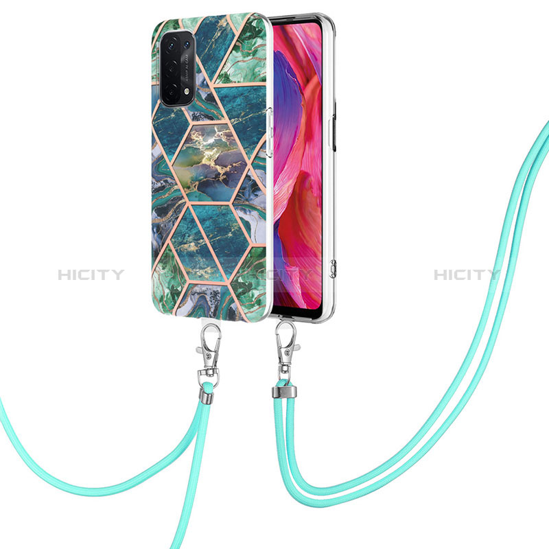 Funda Silicona Gel Goma Patron de Moda Carcasa con Acollador Cordon Lanyard Y01B para Oppo A74 5G