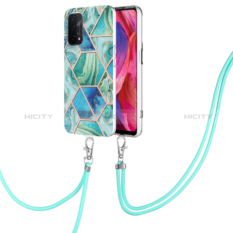 Funda Silicona Gel Goma Patron de Moda Carcasa con Acollador Cordon Lanyard Y01B para Oppo A74 5G