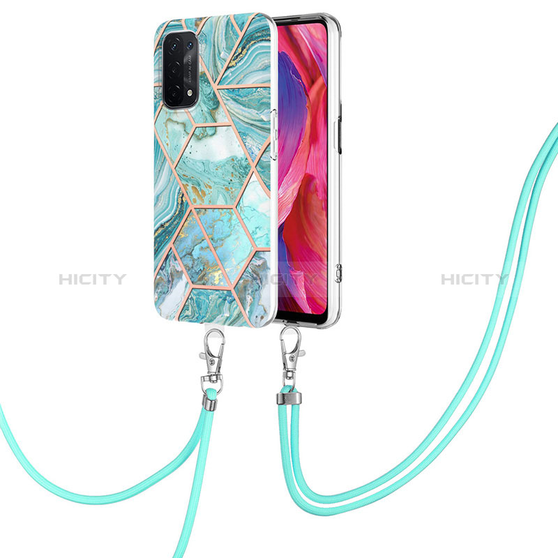 Funda Silicona Gel Goma Patron de Moda Carcasa con Acollador Cordon Lanyard Y01B para Oppo A74 5G