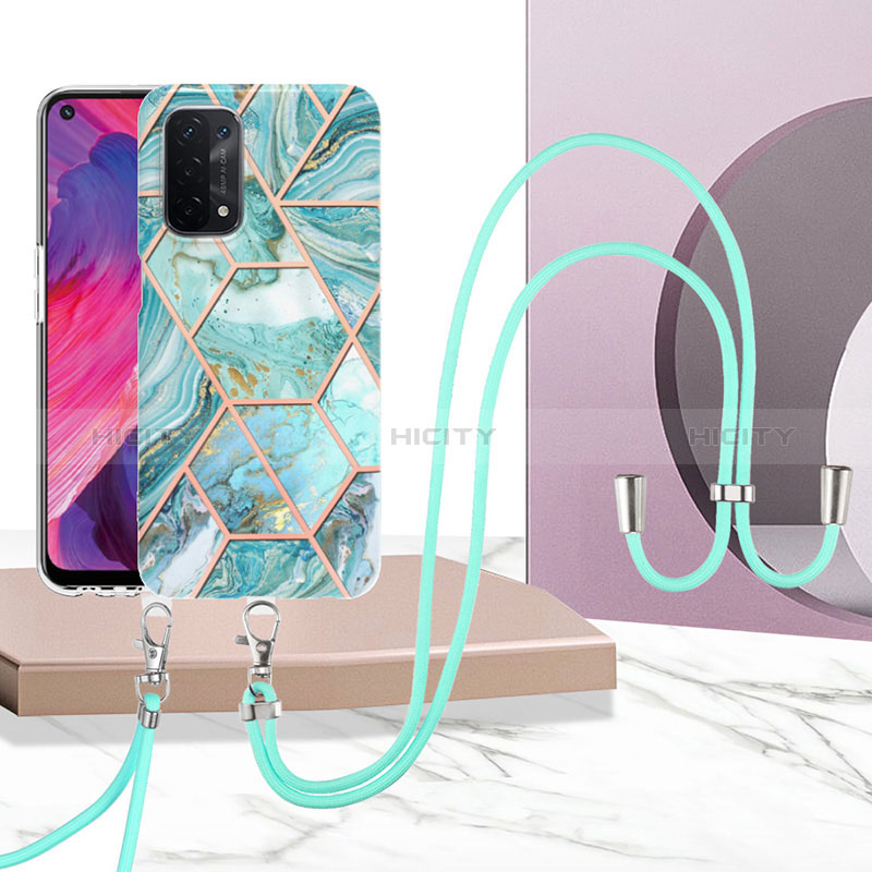 Funda Silicona Gel Goma Patron de Moda Carcasa con Acollador Cordon Lanyard Y01B para Oppo A74 5G