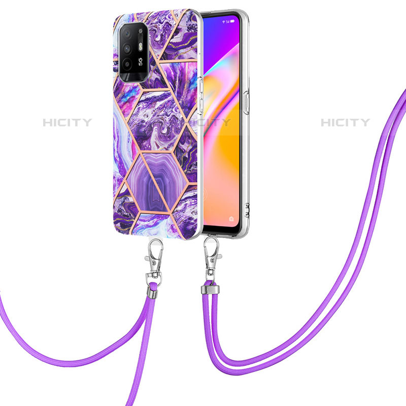 Funda Silicona Gel Goma Patron de Moda Carcasa con Acollador Cordon Lanyard Y01B para Oppo A94 5G