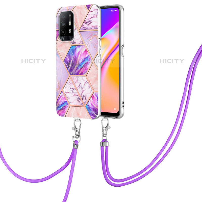 Funda Silicona Gel Goma Patron de Moda Carcasa con Acollador Cordon Lanyard Y01B para Oppo A94 5G