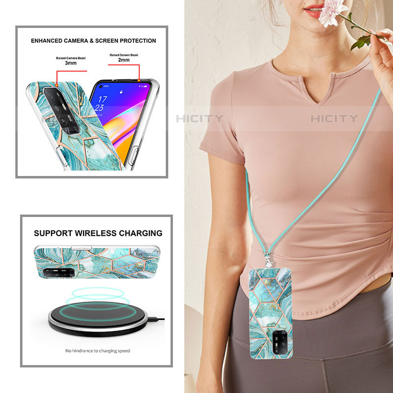 Funda Silicona Gel Goma Patron de Moda Carcasa con Acollador Cordon Lanyard Y01B para Oppo A95 5G