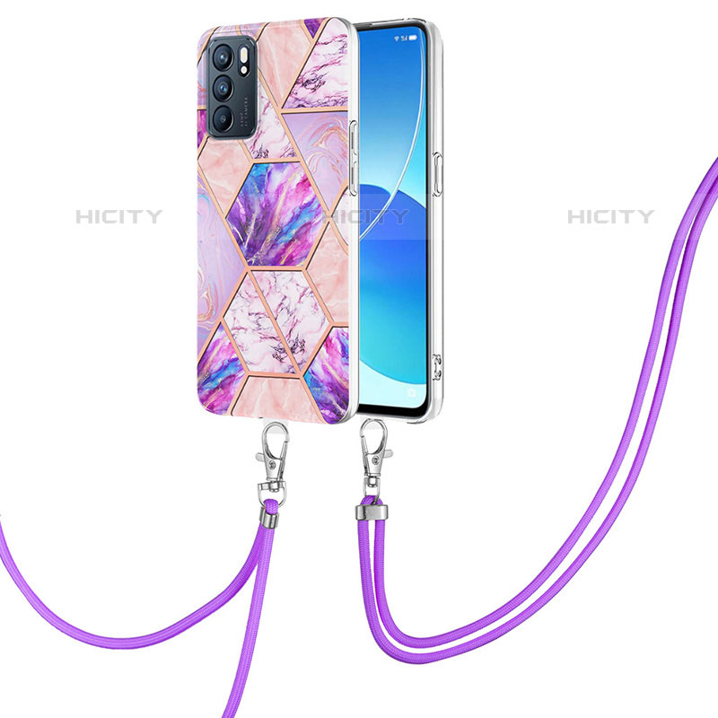 Funda Silicona Gel Goma Patron de Moda Carcasa con Acollador Cordon Lanyard Y01B para Oppo Reno6 5G