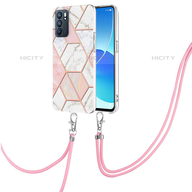 Funda Silicona Gel Goma Patron de Moda Carcasa con Acollador Cordon Lanyard Y01B para Oppo Reno6 5G