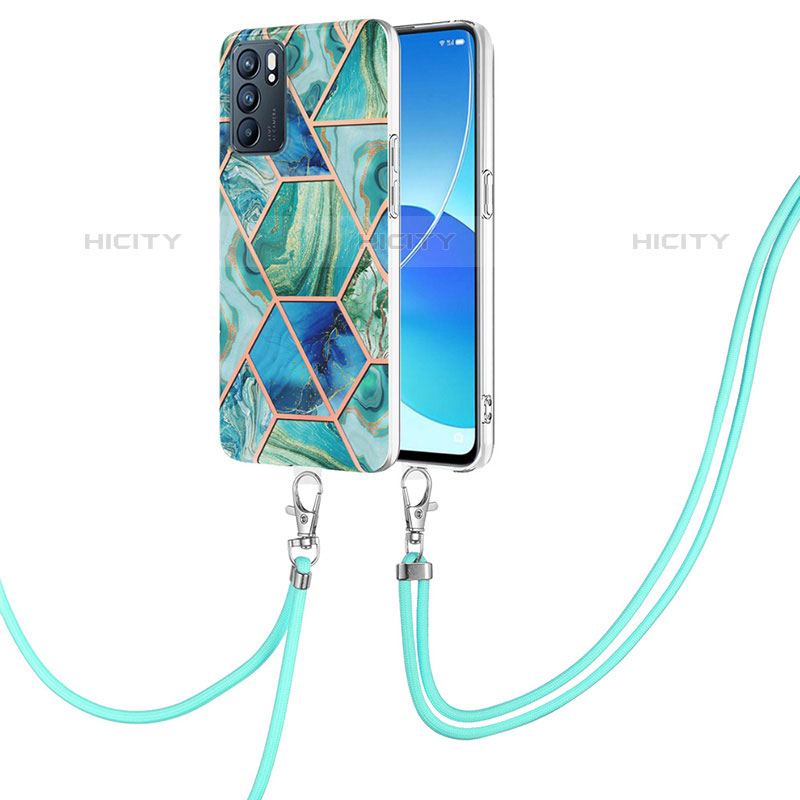 Funda Silicona Gel Goma Patron de Moda Carcasa con Acollador Cordon Lanyard Y01B para Oppo Reno6 5G