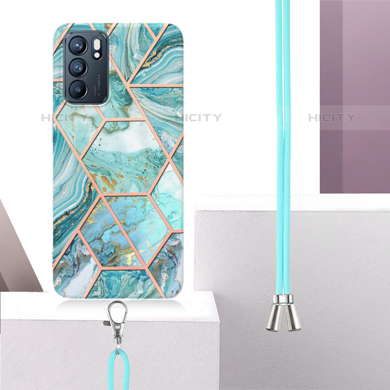 Funda Silicona Gel Goma Patron de Moda Carcasa con Acollador Cordon Lanyard Y01B para Oppo Reno6 5G