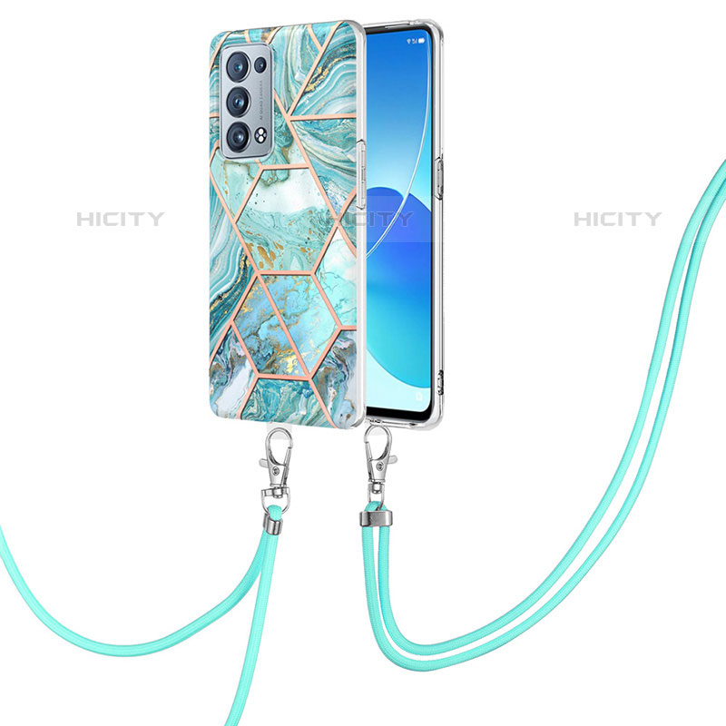 Funda Silicona Gel Goma Patron de Moda Carcasa con Acollador Cordon Lanyard Y01B para Oppo Reno6 Pro+ Plus 5G