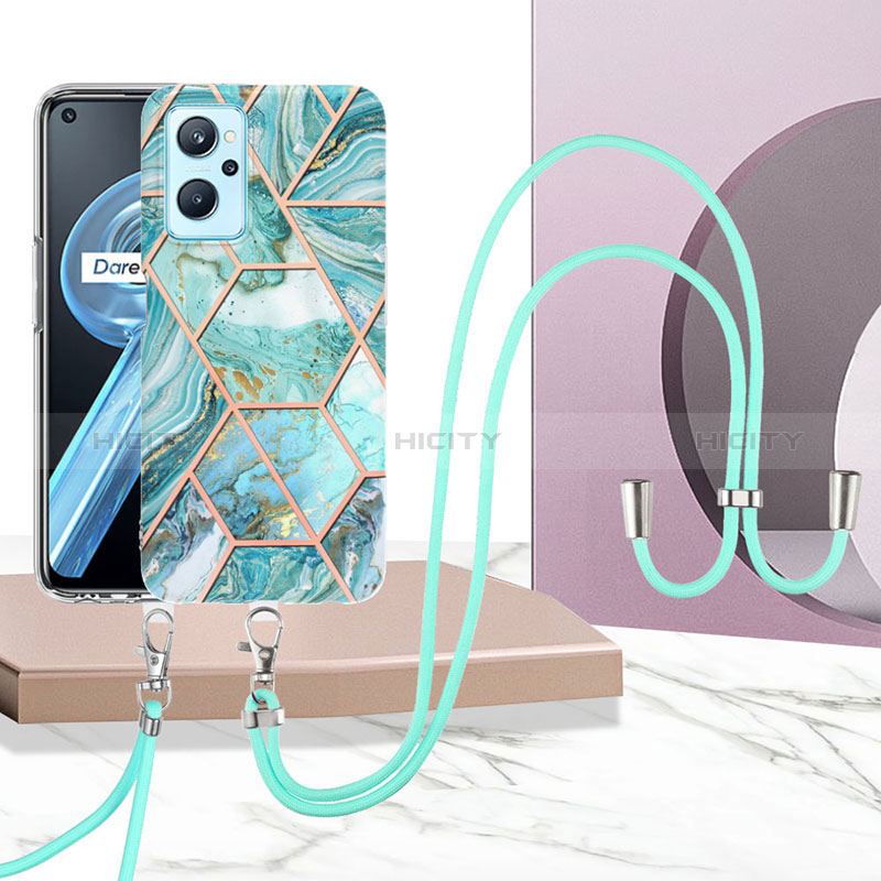 Funda Silicona Gel Goma Patron de Moda Carcasa con Acollador Cordon Lanyard Y01B para Realme 9i 4G