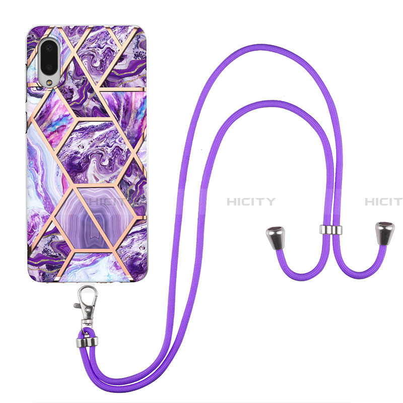 Funda Silicona Gel Goma Patron de Moda Carcasa con Acollador Cordon Lanyard Y01B para Samsung Galaxy A02