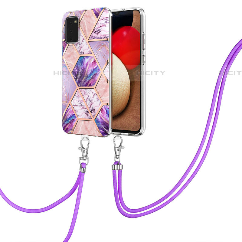 Funda Silicona Gel Goma Patron de Moda Carcasa con Acollador Cordon Lanyard Y01B para Samsung Galaxy A03s