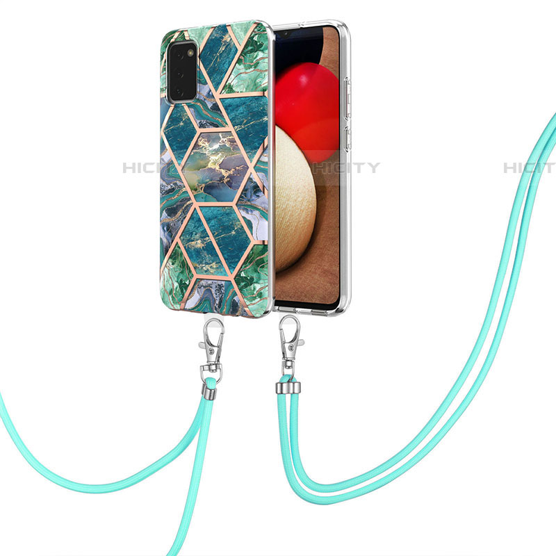 Funda Silicona Gel Goma Patron de Moda Carcasa con Acollador Cordon Lanyard Y01B para Samsung Galaxy A03s