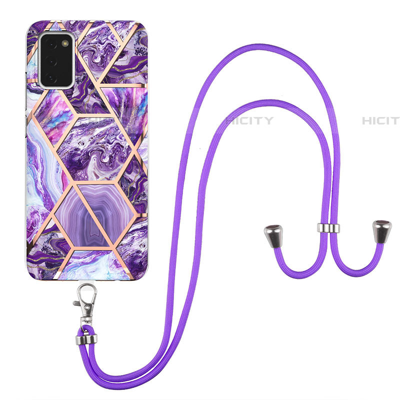 Funda Silicona Gel Goma Patron de Moda Carcasa con Acollador Cordon Lanyard Y01B para Samsung Galaxy A03s