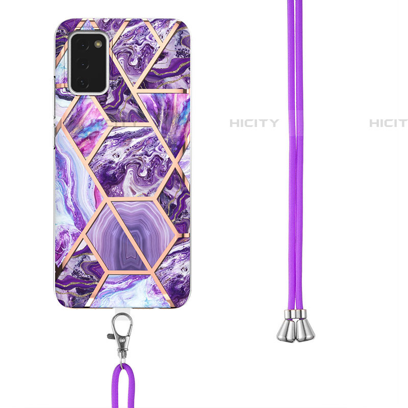 Funda Silicona Gel Goma Patron de Moda Carcasa con Acollador Cordon Lanyard Y01B para Samsung Galaxy A03s