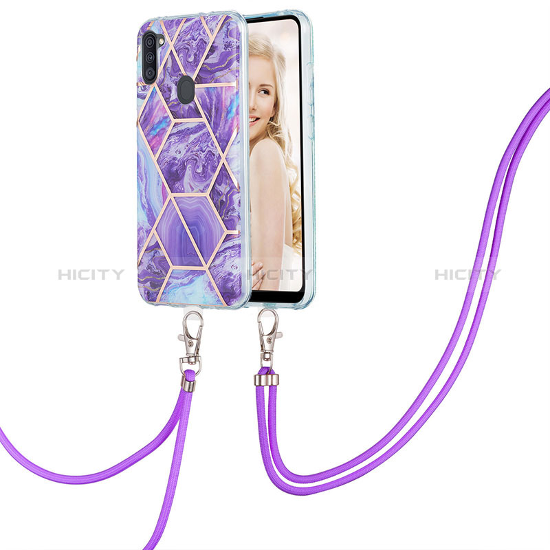 Funda Silicona Gel Goma Patron de Moda Carcasa con Acollador Cordon Lanyard Y01B para Samsung Galaxy A11