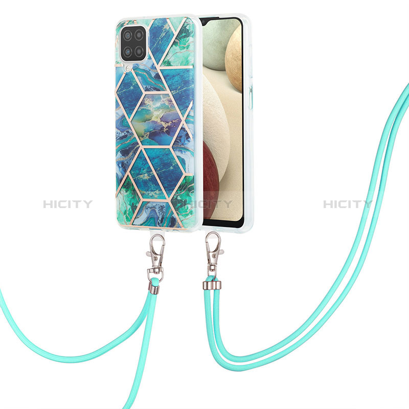 Funda Silicona Gel Goma Patron de Moda Carcasa con Acollador Cordon Lanyard Y01B para Samsung Galaxy A12