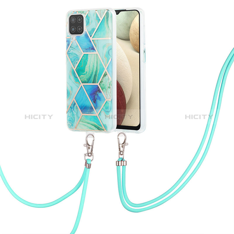 Funda Silicona Gel Goma Patron de Moda Carcasa con Acollador Cordon Lanyard Y01B para Samsung Galaxy A12