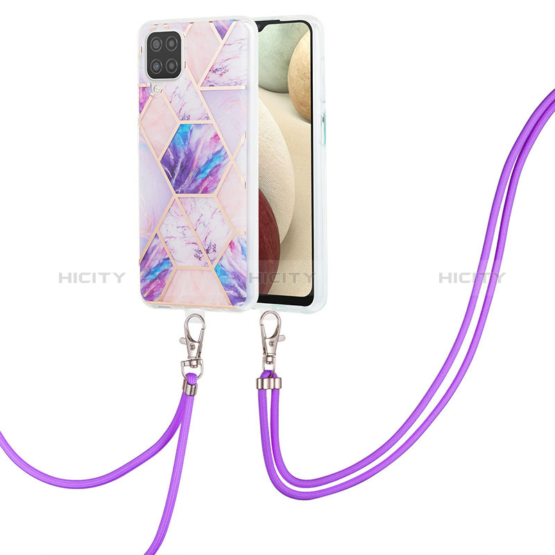 Funda Silicona Gel Goma Patron de Moda Carcasa con Acollador Cordon Lanyard Y01B para Samsung Galaxy A12 5G