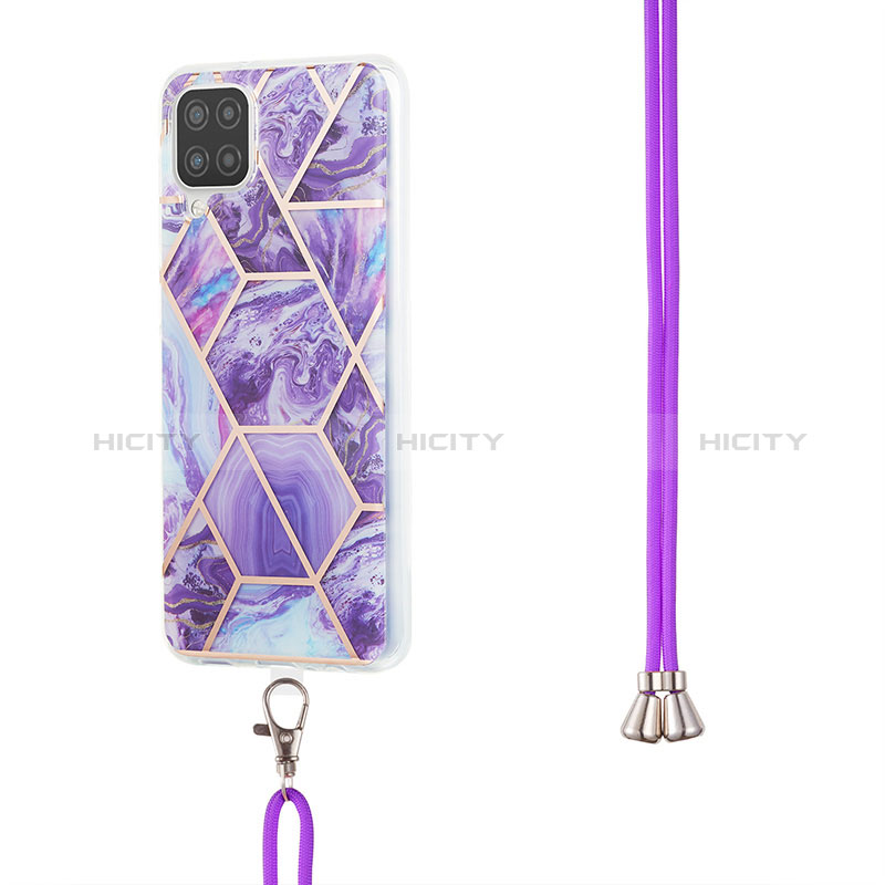 Funda Silicona Gel Goma Patron de Moda Carcasa con Acollador Cordon Lanyard Y01B para Samsung Galaxy A12