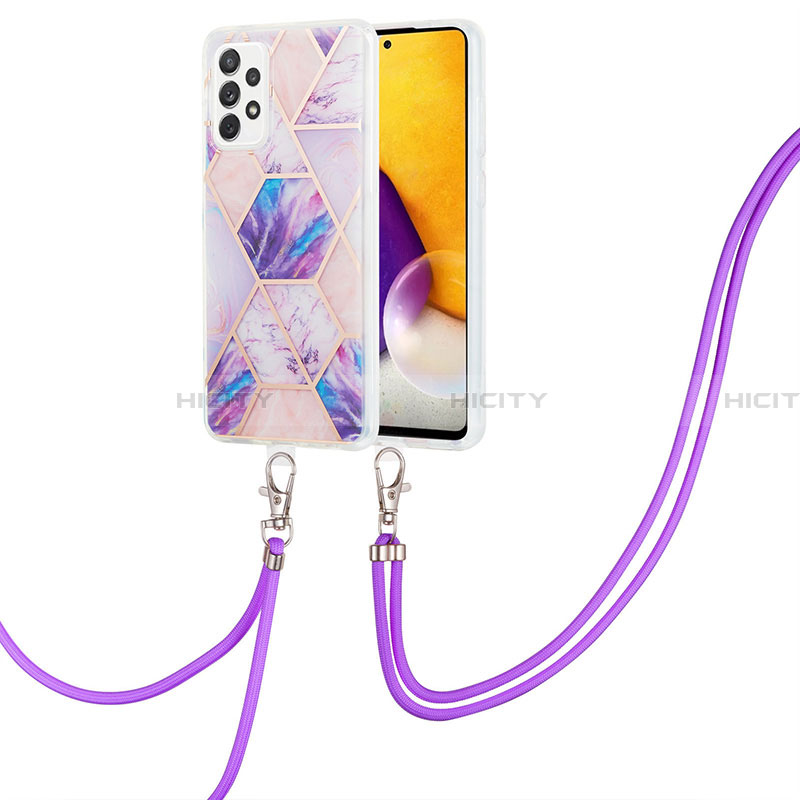 Funda Silicona Gel Goma Patron de Moda Carcasa con Acollador Cordon Lanyard Y01B para Samsung Galaxy A13 4G Purpura Claro