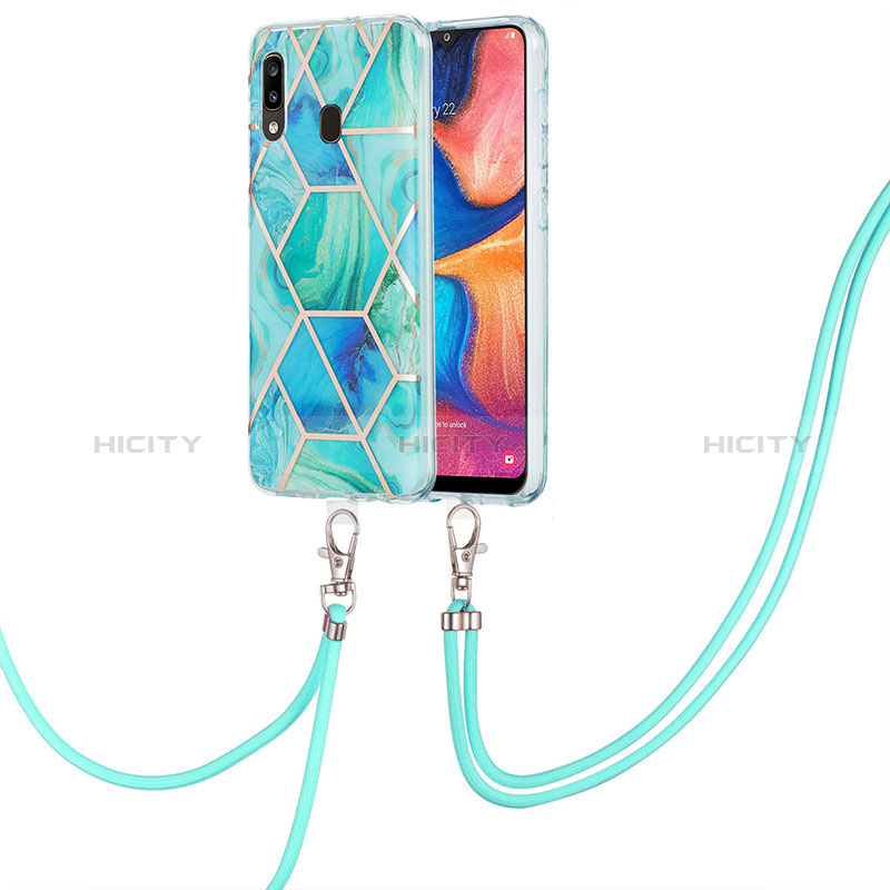 Funda Silicona Gel Goma Patron de Moda Carcasa con Acollador Cordon Lanyard Y01B para Samsung Galaxy A20