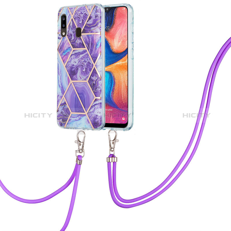 Funda Silicona Gel Goma Patron de Moda Carcasa con Acollador Cordon Lanyard Y01B para Samsung Galaxy A20