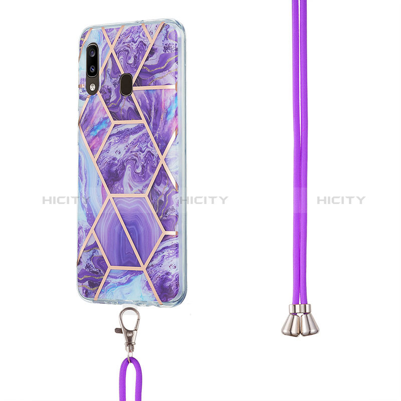 Funda Silicona Gel Goma Patron de Moda Carcasa con Acollador Cordon Lanyard Y01B para Samsung Galaxy A20