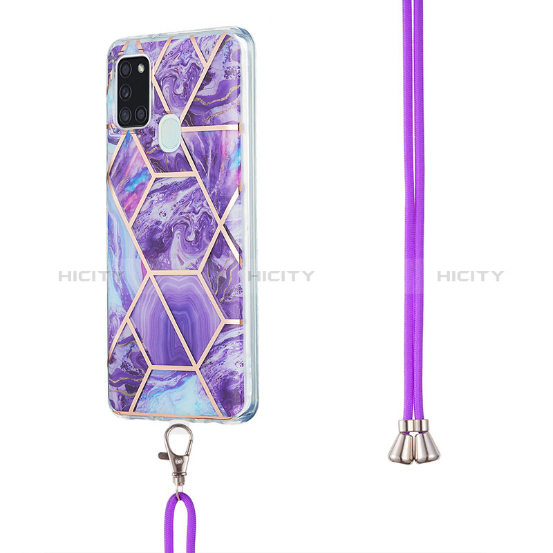 Funda Silicona Gel Goma Patron de Moda Carcasa con Acollador Cordon Lanyard Y01B para Samsung Galaxy A21s