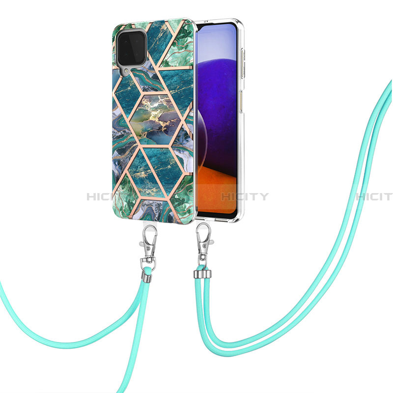 Funda Silicona Gel Goma Patron de Moda Carcasa con Acollador Cordon Lanyard Y01B para Samsung Galaxy A22 4G