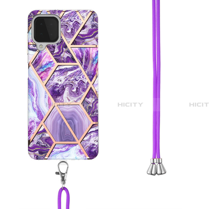 Funda Silicona Gel Goma Patron de Moda Carcasa con Acollador Cordon Lanyard Y01B para Samsung Galaxy A22 4G