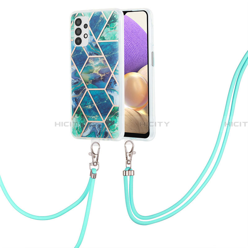 Funda Silicona Gel Goma Patron de Moda Carcasa con Acollador Cordon Lanyard Y01B para Samsung Galaxy A23 4G Verde Noche