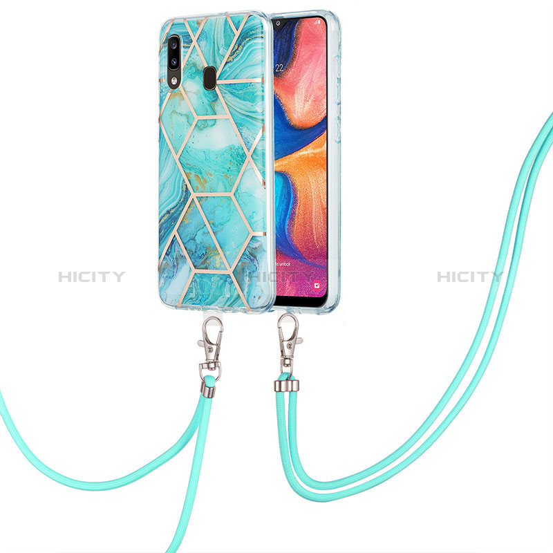 Funda Silicona Gel Goma Patron de Moda Carcasa con Acollador Cordon Lanyard Y01B para Samsung Galaxy A30