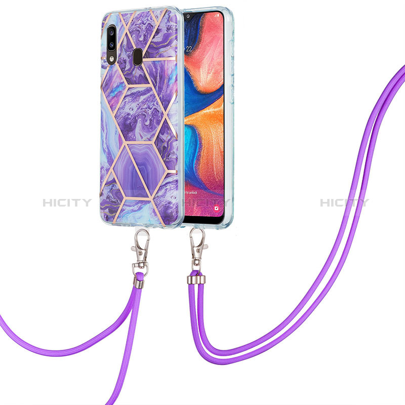 Funda Silicona Gel Goma Patron de Moda Carcasa con Acollador Cordon Lanyard Y01B para Samsung Galaxy A30