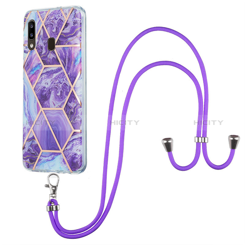 Funda Silicona Gel Goma Patron de Moda Carcasa con Acollador Cordon Lanyard Y01B para Samsung Galaxy A30