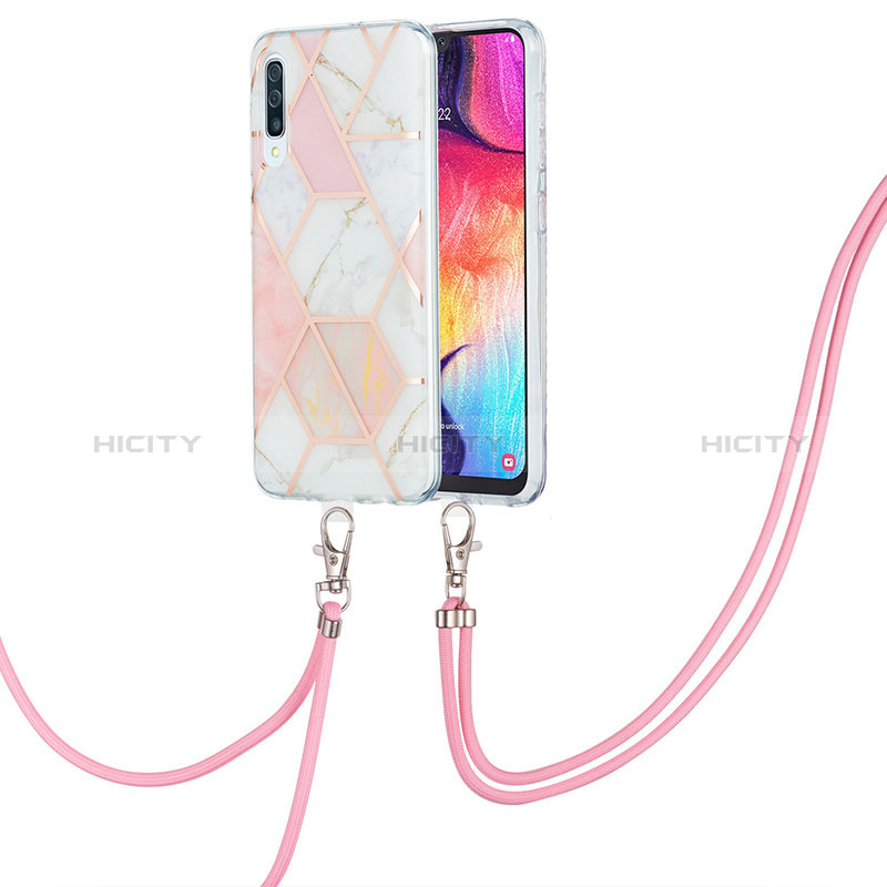 Funda Silicona Gel Goma Patron de Moda Carcasa con Acollador Cordon Lanyard Y01B para Samsung Galaxy A30S