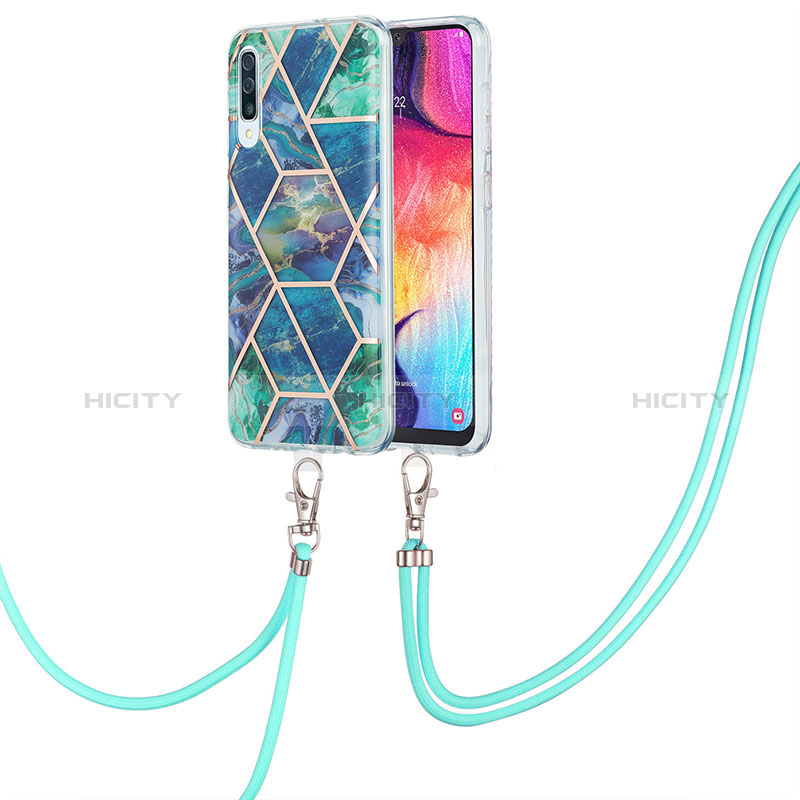 Funda Silicona Gel Goma Patron de Moda Carcasa con Acollador Cordon Lanyard Y01B para Samsung Galaxy A30S