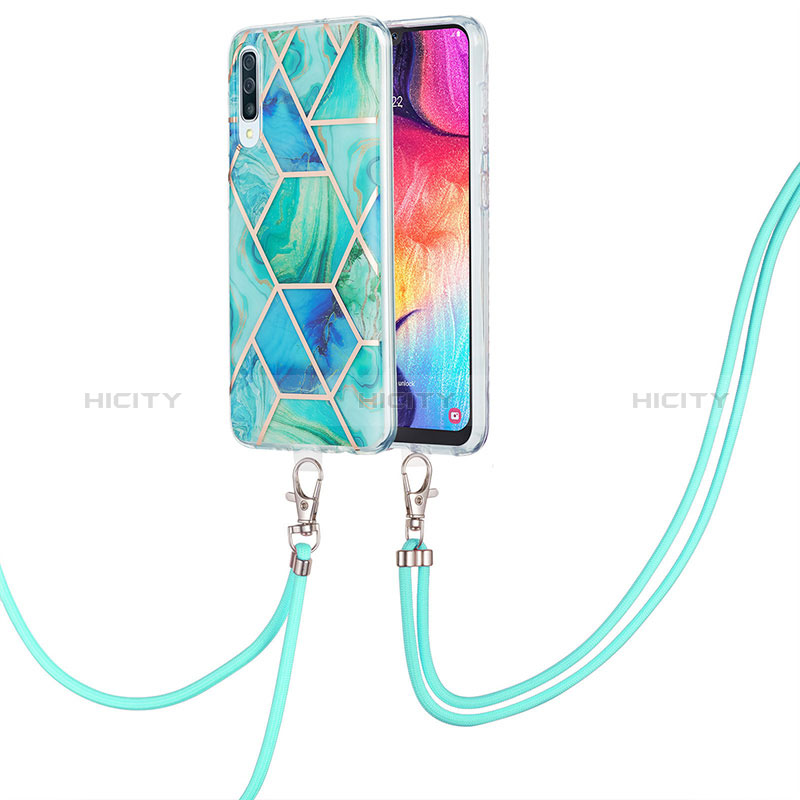 Funda Silicona Gel Goma Patron de Moda Carcasa con Acollador Cordon Lanyard Y01B para Samsung Galaxy A30S