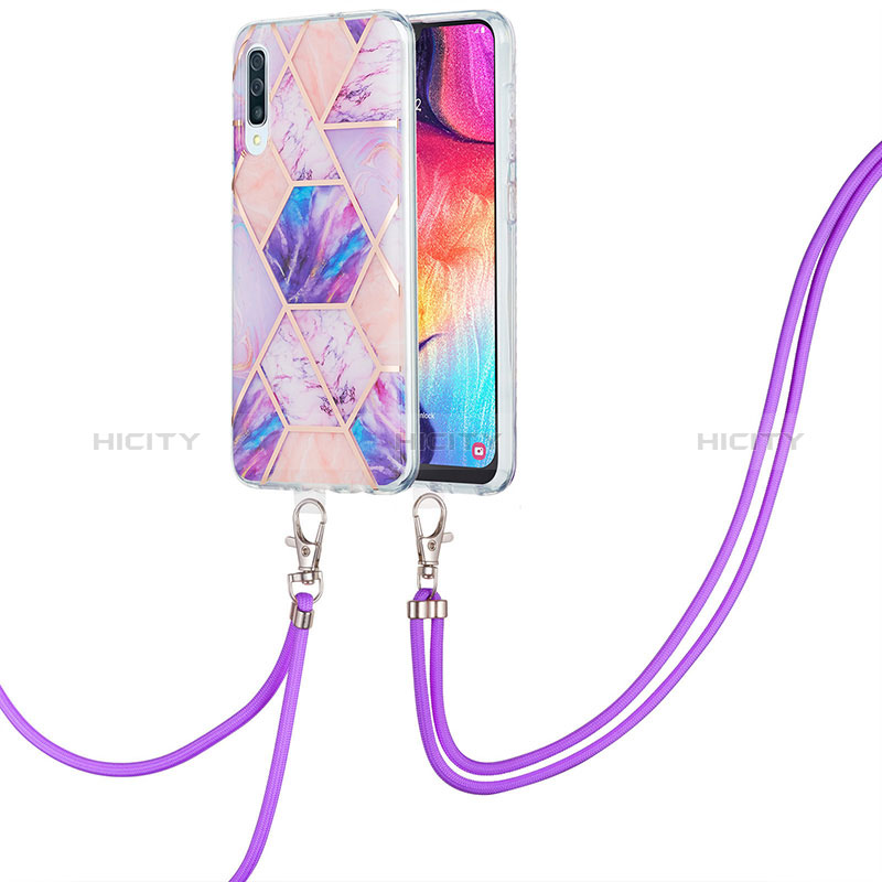 Funda Silicona Gel Goma Patron de Moda Carcasa con Acollador Cordon Lanyard Y01B para Samsung Galaxy A30S