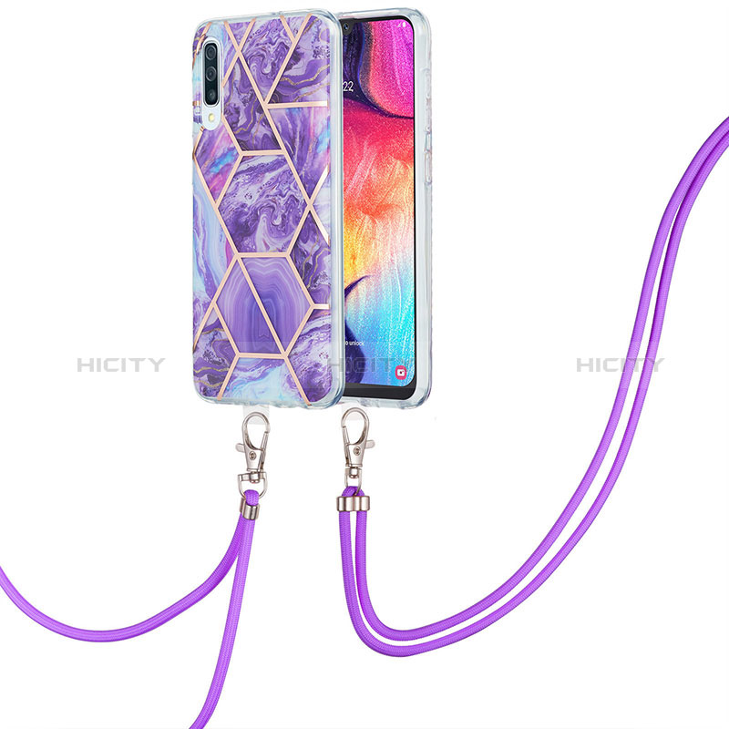 Funda Silicona Gel Goma Patron de Moda Carcasa con Acollador Cordon Lanyard Y01B para Samsung Galaxy A30S