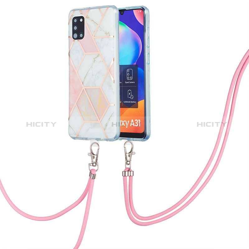 Funda Silicona Gel Goma Patron de Moda Carcasa con Acollador Cordon Lanyard Y01B para Samsung Galaxy A31