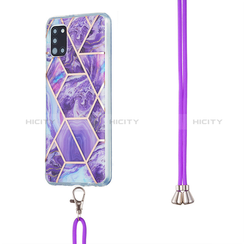 Funda Silicona Gel Goma Patron de Moda Carcasa con Acollador Cordon Lanyard Y01B para Samsung Galaxy A31