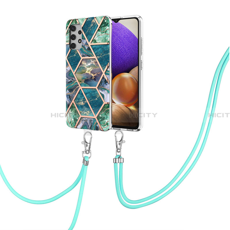 Funda Silicona Gel Goma Patron de Moda Carcasa con Acollador Cordon Lanyard Y01B para Samsung Galaxy A32 4G