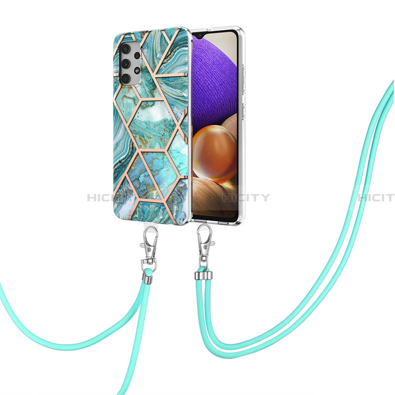 Funda Silicona Gel Goma Patron de Moda Carcasa con Acollador Cordon Lanyard Y01B para Samsung Galaxy A32 4G