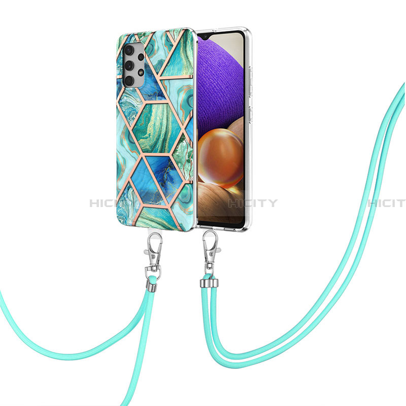 Funda Silicona Gel Goma Patron de Moda Carcasa con Acollador Cordon Lanyard Y01B para Samsung Galaxy A32 4G