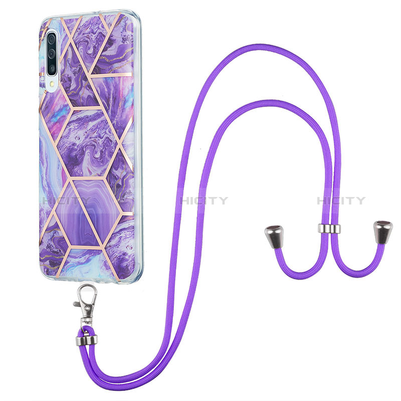 Funda Silicona Gel Goma Patron de Moda Carcasa con Acollador Cordon Lanyard Y01B para Samsung Galaxy A50