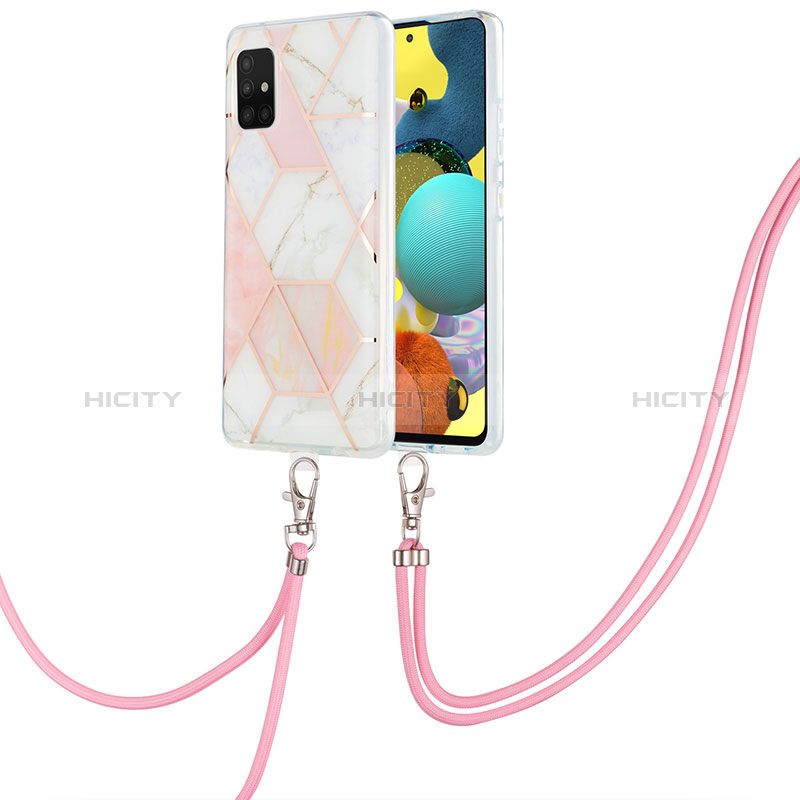 Funda Silicona Gel Goma Patron de Moda Carcasa con Acollador Cordon Lanyard Y01B para Samsung Galaxy A51 4G