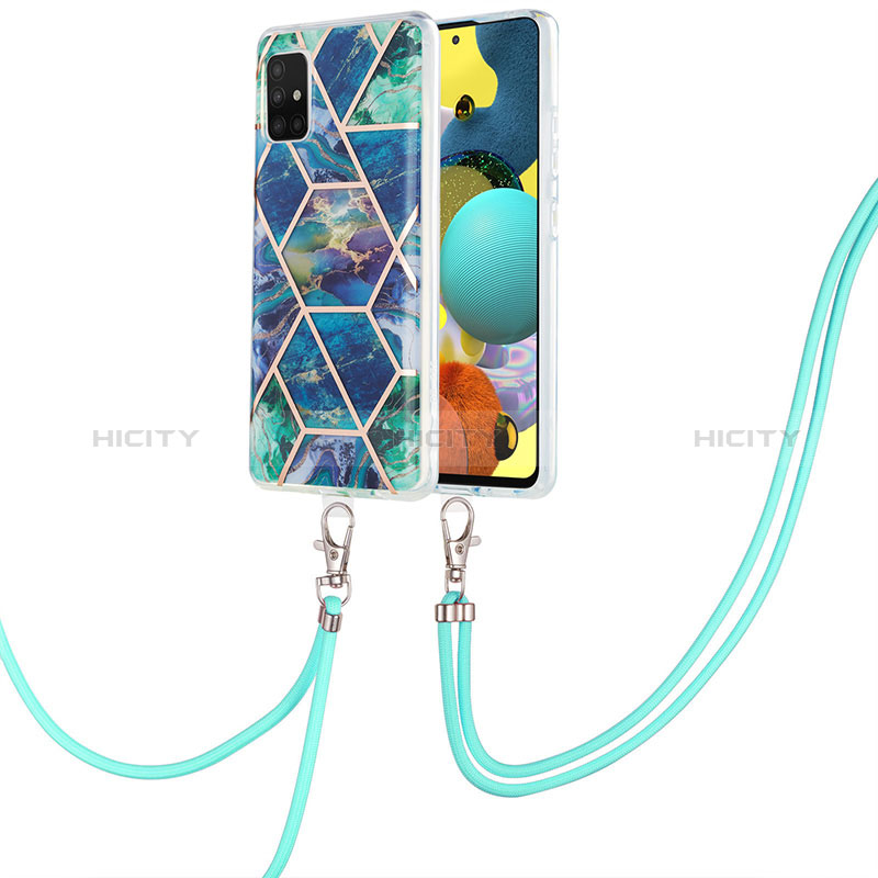 Funda Silicona Gel Goma Patron de Moda Carcasa con Acollador Cordon Lanyard Y01B para Samsung Galaxy A51 4G